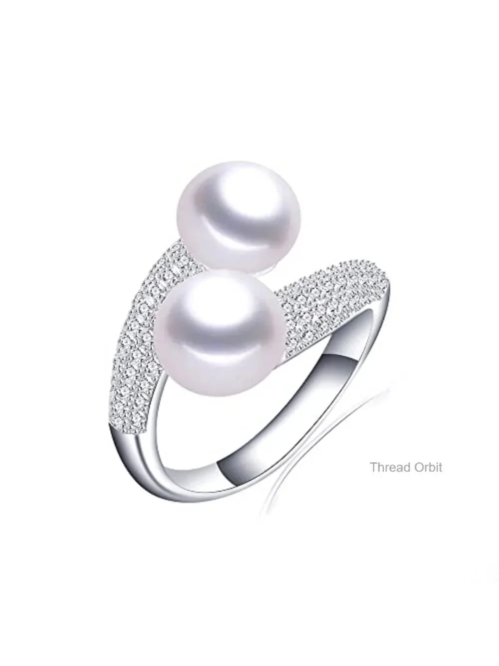 Freshwater Pearl Open Twist Stacking Ring with Cubic Zirconia Adjustable